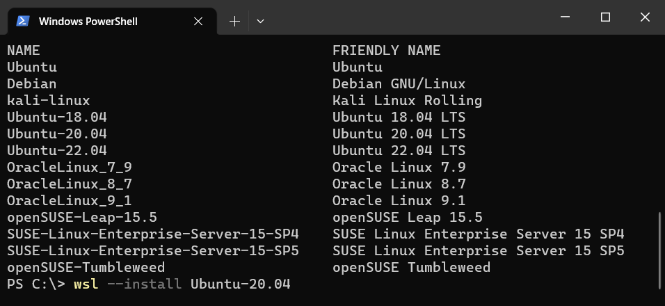 wsl --install Ubuntu-20.04