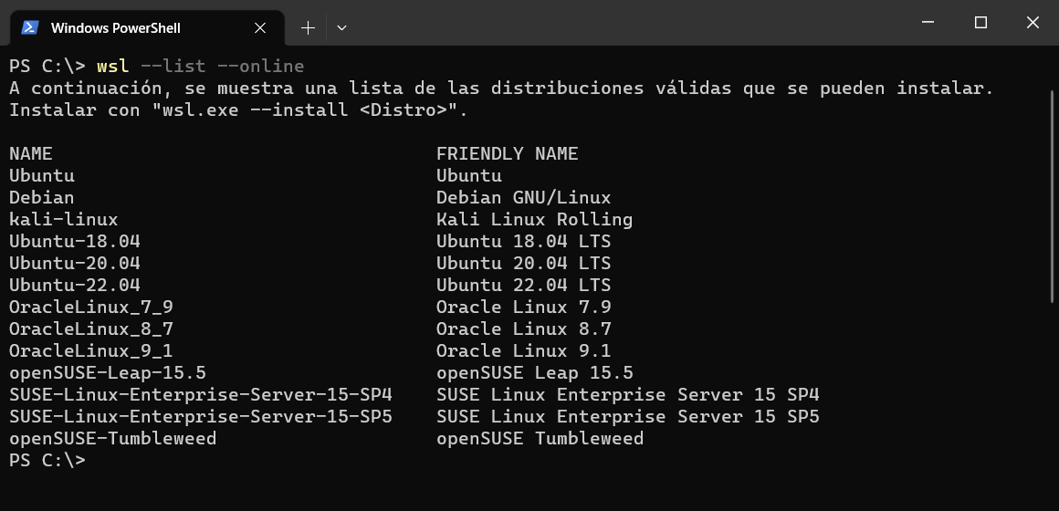 wsl --list --online